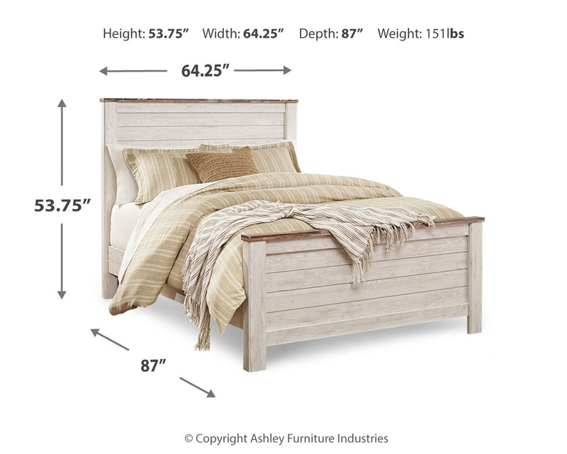 Willowton Whitewash Queen Panel Bed, Dresser and Mirror from Ashley - DMV Furniture