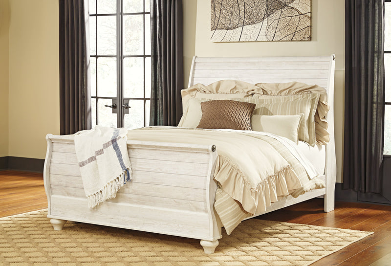 Willowton Whitewash Queen Sleigh Bed, Dresser, Mirror, Chest and Nightstand from Ashley - DMV Furniture