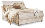 Willowton Whitewash King Sleigh Bed, Dresser, Mirror and Nightstand from Ashley - DMV Furniture