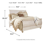 Willowton Whitewash King Sleigh Bed, Dresser, Mirror and Nightstand from Ashley - DMV Furniture