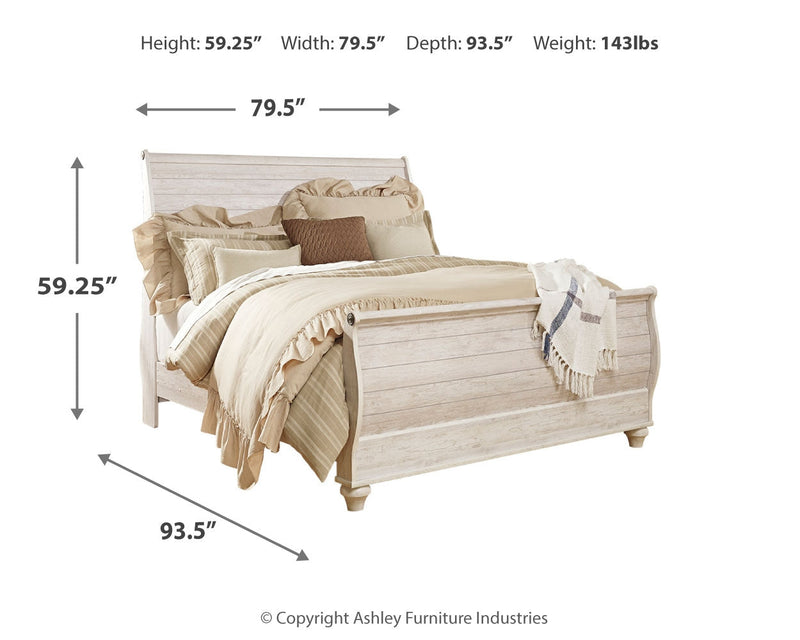 Willowton Whitewash King Sleigh Bed, Dresser, Mirror and Nightstand from Ashley - DMV Furniture