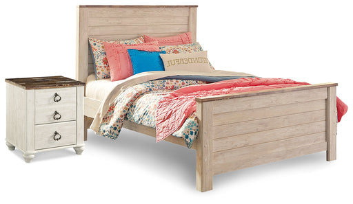Willowton Whitewash Full Panel Bed and Nightstand from Ashley - DMV Furniture