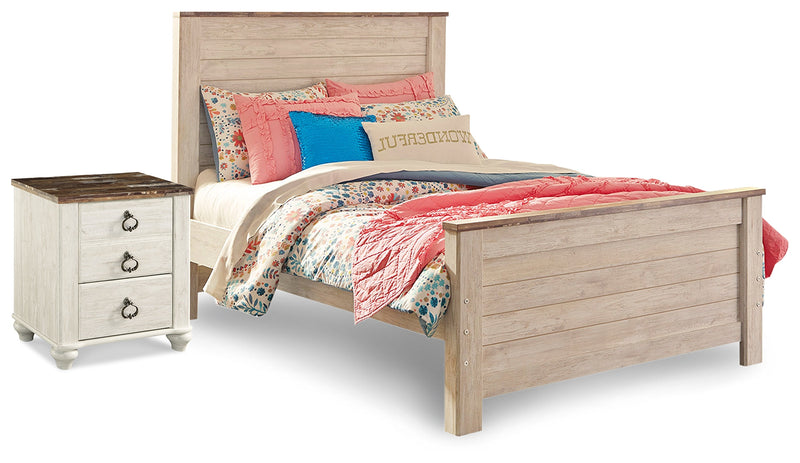 Willowton Whitewash Full Panel Bed and Nightstand from Ashley - DMV Furniture