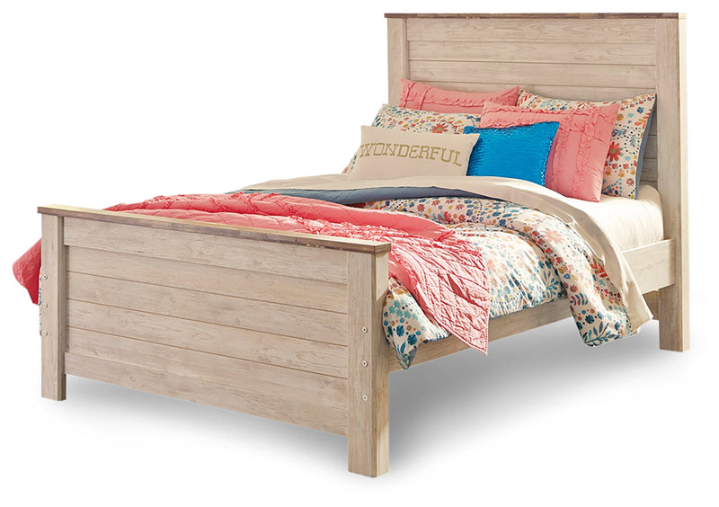 Willowton Whitewash Full Panel Bed and Nightstand from Ashley - DMV Furniture