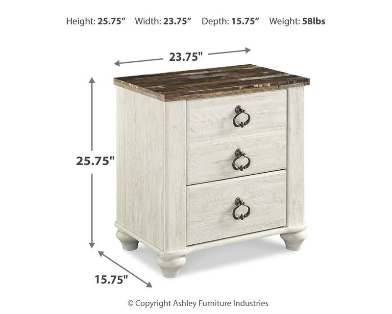 Willowton Whitewash King Sleigh Bed, Dresser, Mirror and Nightstand from Ashley - DMV Furniture