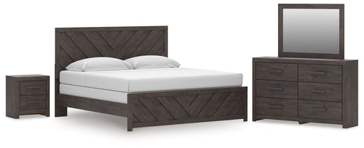 Prendonea Dark Charcoal King Panel Bed, Dresser, Mirror and Nightstand from Ashley - DMV Furniture