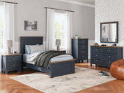Landocken Twin Panel Bed, Dresser and Mirror in Brown/Blue from Ashley - DMV Furniture