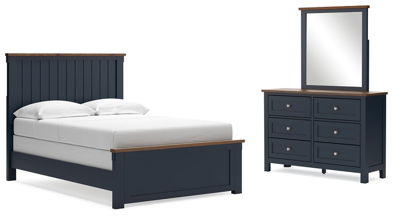 Landocken Full Panel Bed, Dresser and Mirror in Brown/Blue from Ashley - DMV Furniture