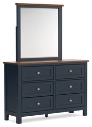 Landocken Twin Panel Bed, Dresser and Mirror in Brown/Blue from Ashley - DMV Furniture