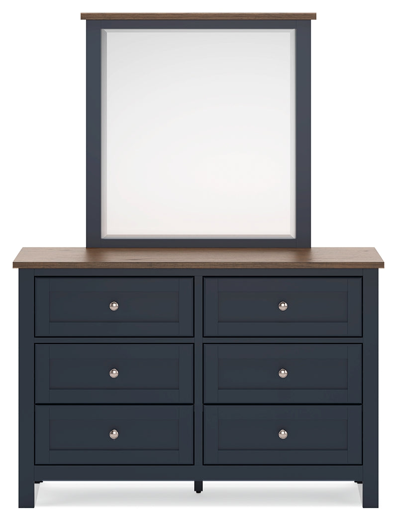 Landocken Twin Panel Bed, Dresser and Mirror in Brown/Blue from Ashley - DMV Furniture
