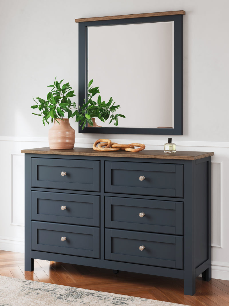Landocken Twin Panel Bed, Dresser and Mirror in Brown/Blue from Ashley - DMV Furniture