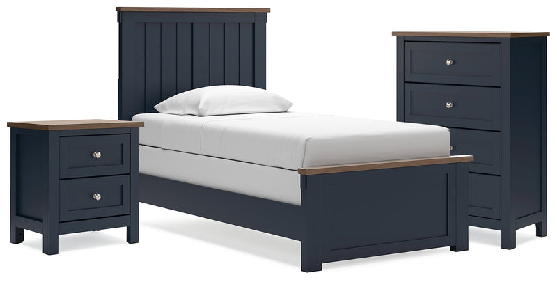 Landocken Brown/Blue Twin Panel Bed, Chest and Nightstand from Ashley - DMV Furniture