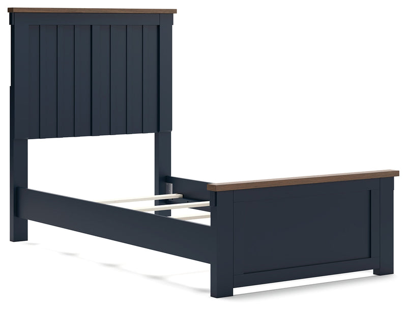 Landocken Twin Panel Bed, Dresser and Mirror in Brown/Blue from Ashley - DMV Furniture