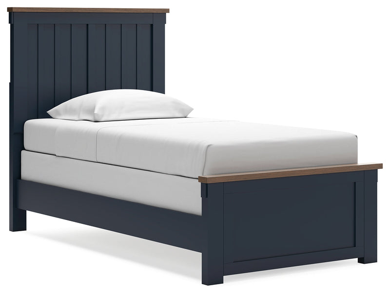 Landocken Twin Panel Bed, Dresser and Mirror in Brown/Blue from Ashley - DMV Furniture