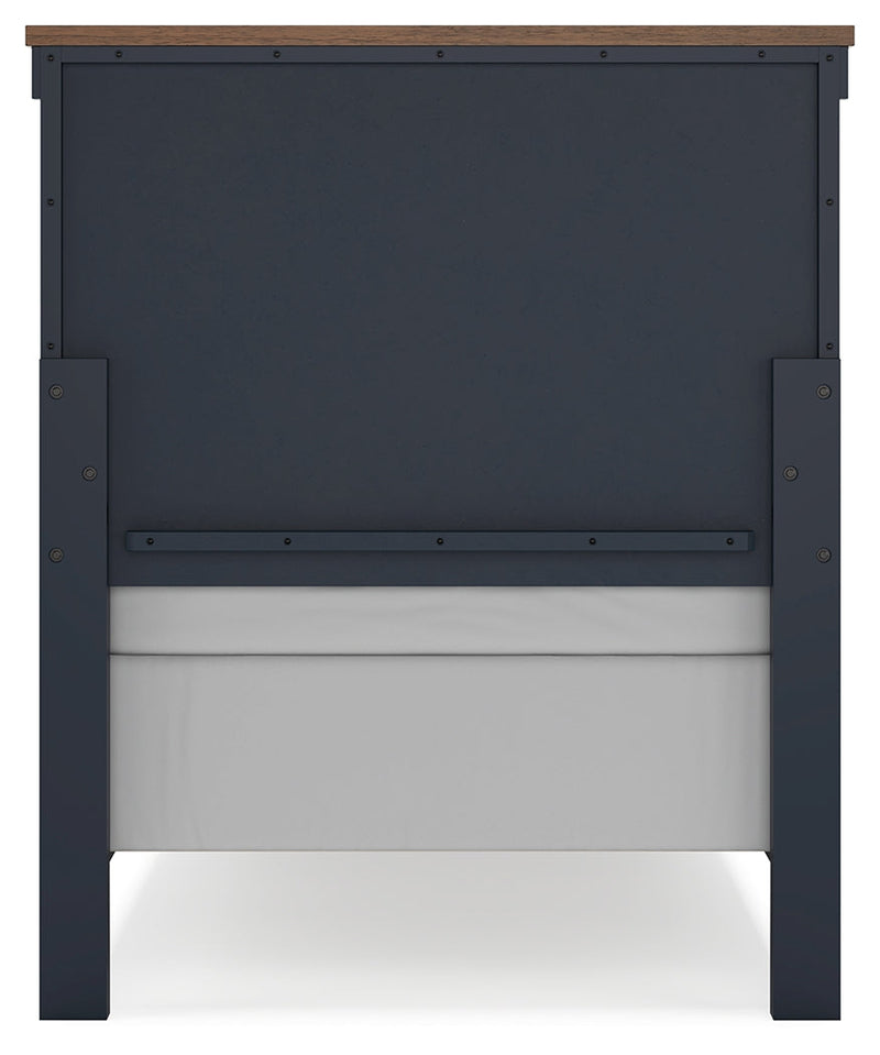 Landocken Twin Panel Bed, Dresser and Mirror in Brown/Blue from Ashley - DMV Furniture