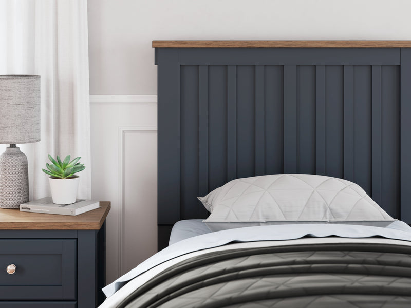 Landocken Twin Panel Bed, Dresser and Mirror in Brown/Blue from Ashley - DMV Furniture
