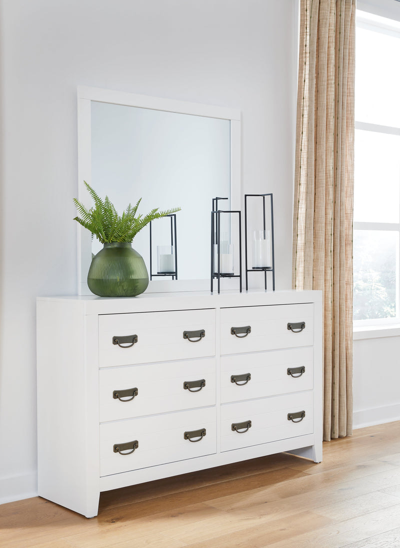 Binterglen White California King Panel Bed with Mirrored Dresser from Ashley - DMV Furniture