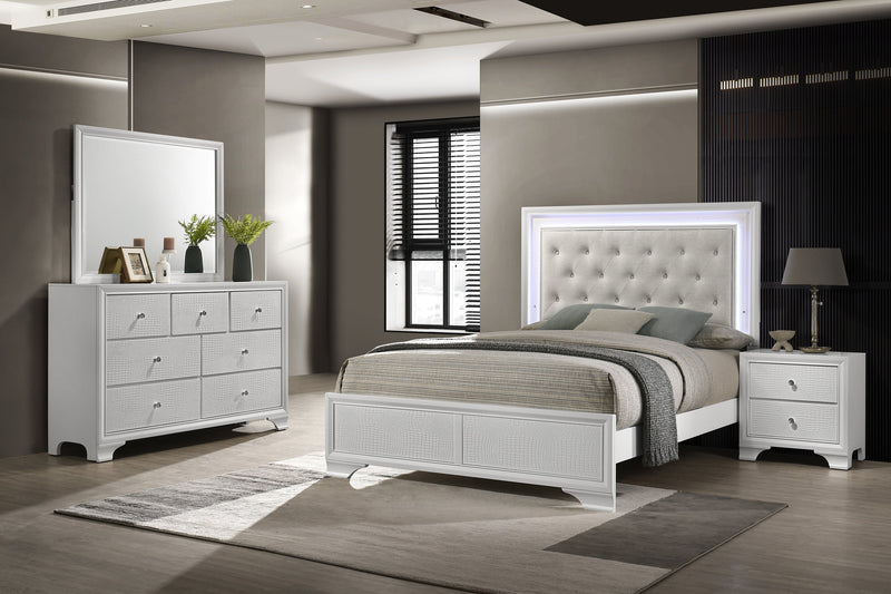 Lyssa Oat and Frost Queen LED Upholstered Panel Bed from Crown Mark - DMV Furniture