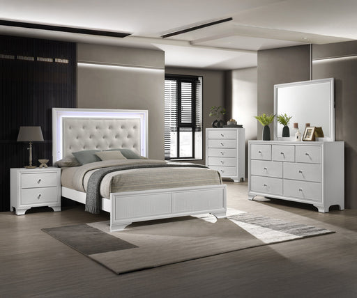 Lyssa Oat and Frost LED Upholstered Panel Bedroom Set from Crown Mark - DMV Furniture