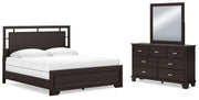 Covetown Dark Brown King Panel Bed with Mirrored Dresser from Ashley - DMV Furniture