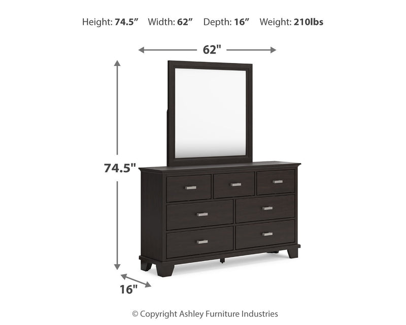 Covetown Dark Brown King Panel Bed with Mirrored Dresser from Ashley - DMV Furniture