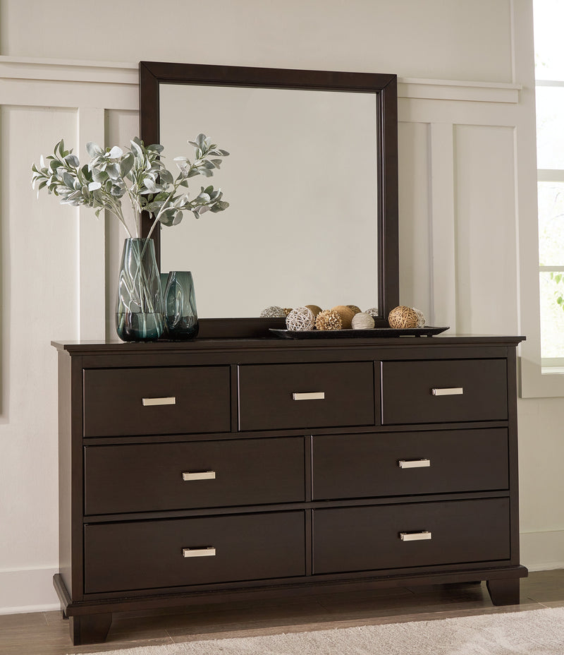 Covetown Dark Brown King Panel Bed with Mirrored Dresser from Ashley - DMV Furniture