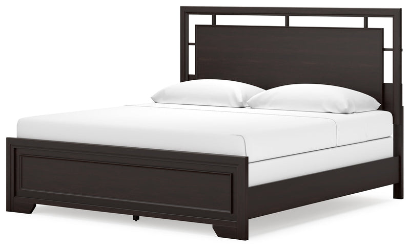 Covetown Dark Brown King Panel Bed with Mirrored Dresser from Ashley - DMV Furniture
