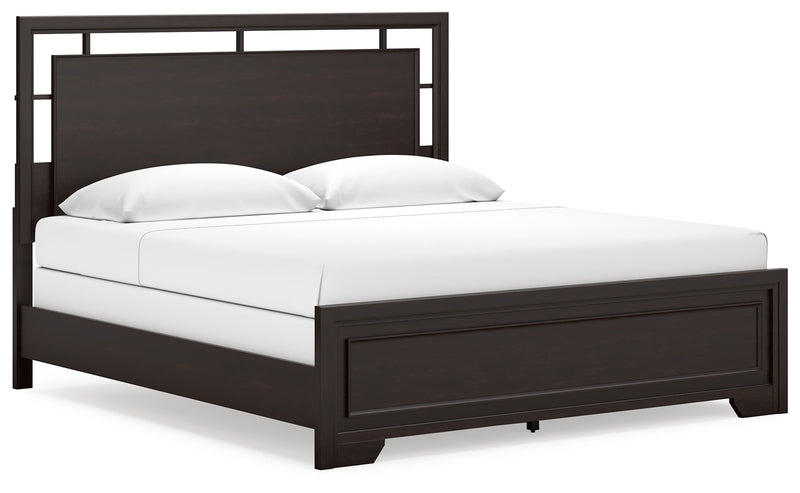Covetown Dark Brown King Panel Bed with Mirrored Dresser from Ashley - DMV Furniture