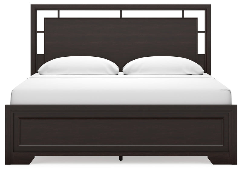 Covetown Dark Brown King Panel Bed with Mirrored Dresser from Ashley - DMV Furniture