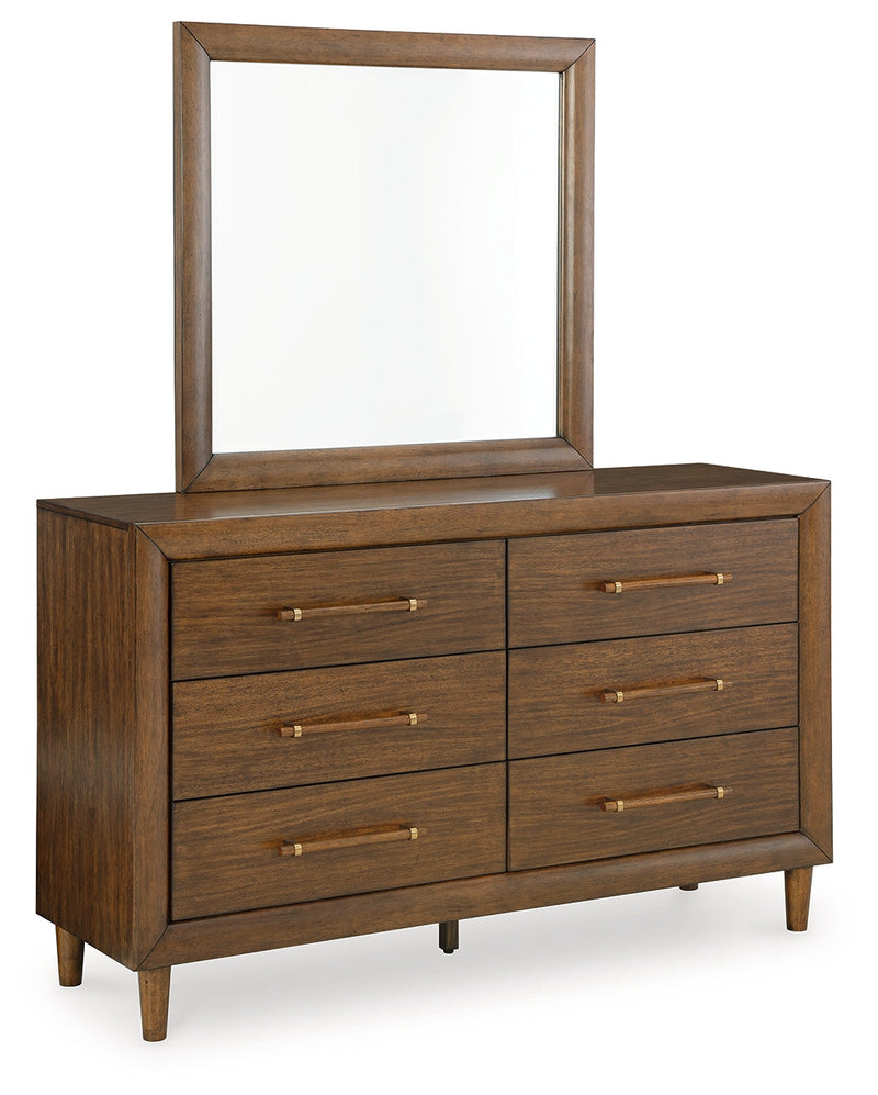Lyncott Brown King Upholstered Bed with Mirrored Dresser from Ashley - DMV Furniture