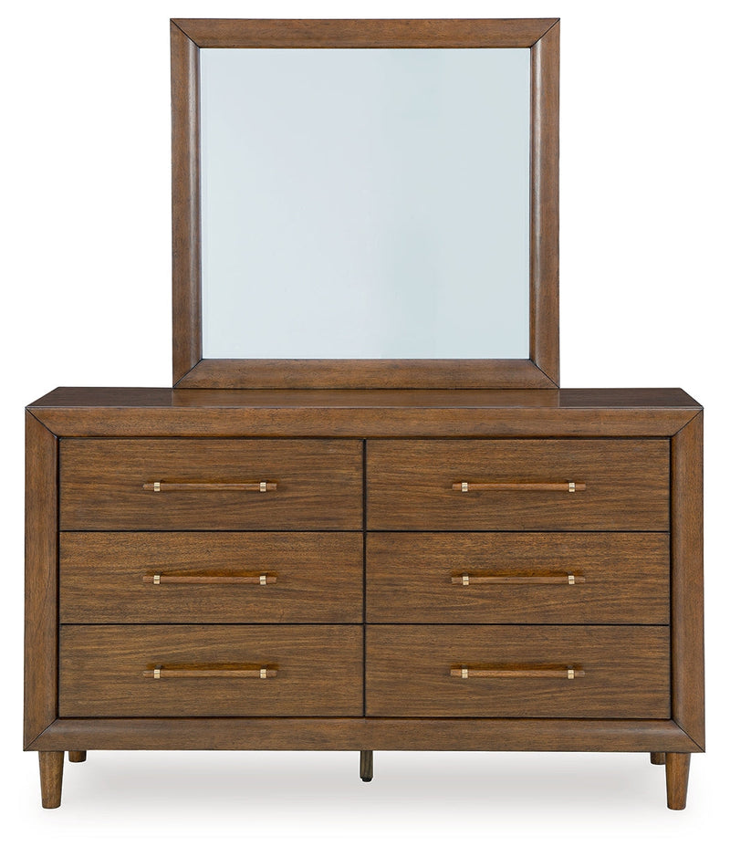 Lyncott Brown California King Upholstered Bed with Mirrored Dresser from Ashley - DMV Furniture