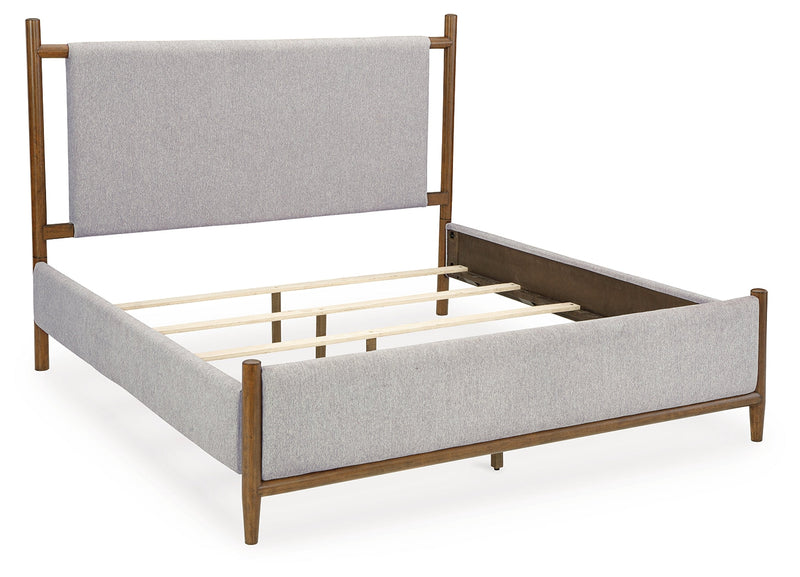 Lyncott Brown California King Upholstered Bed with Mirrored Dresser from Ashley - DMV Furniture