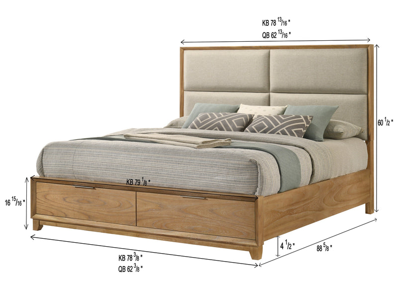 Florian Natural Wood Upholstered King Storage Platform Bed from Crown Mark - DMV Furniture