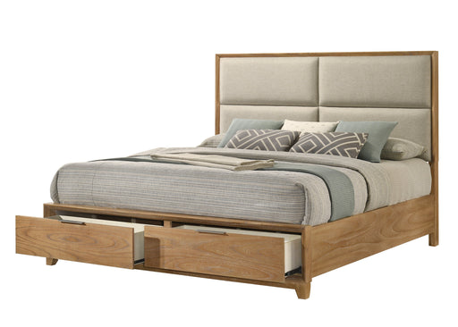Florian Natural Wood Upholstered Queen Storage Platform Bed from Crown Mark - DMV Furniture