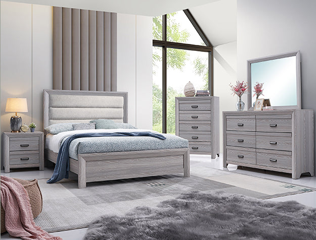 Adelaide Queen Upholstered Bed, Dresser with Mirror and Two Nightstands