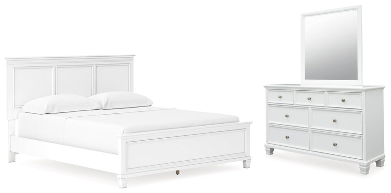 Fortman White California King Panel Bed with Mirrored Dresser from Ashley - DMV Furniture