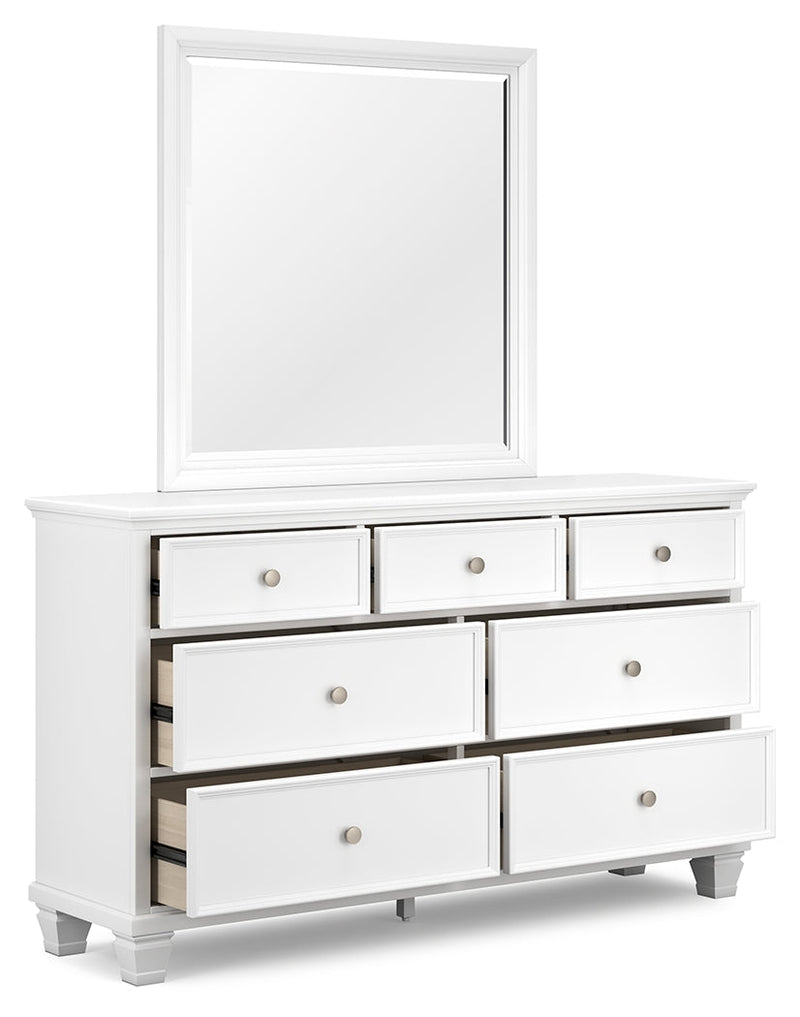 Fortman White California King Panel Bed with Mirrored Dresser from Ashley - DMV Furniture