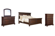 Porter Rustic Brown King Panel Bed with Mirrored Dresser and Chest from Ashley - DMV Furniture