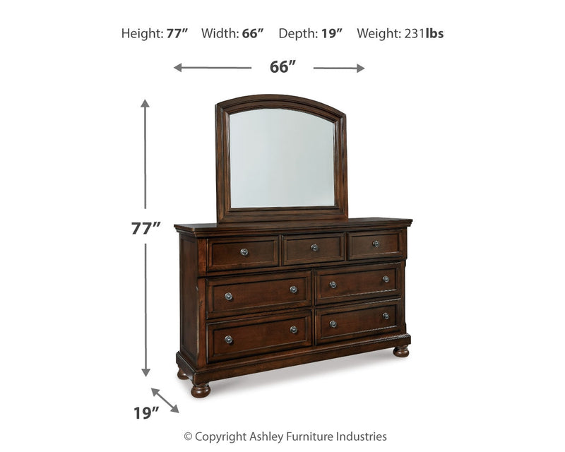 Porter Rustic Brown King Panel Bed with Mirrored Dresser and Chest from Ashley - DMV Furniture