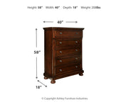 Porter Rustic Brown King Panel Bed with Mirrored Dresser and Chest from Ashley - DMV Furniture