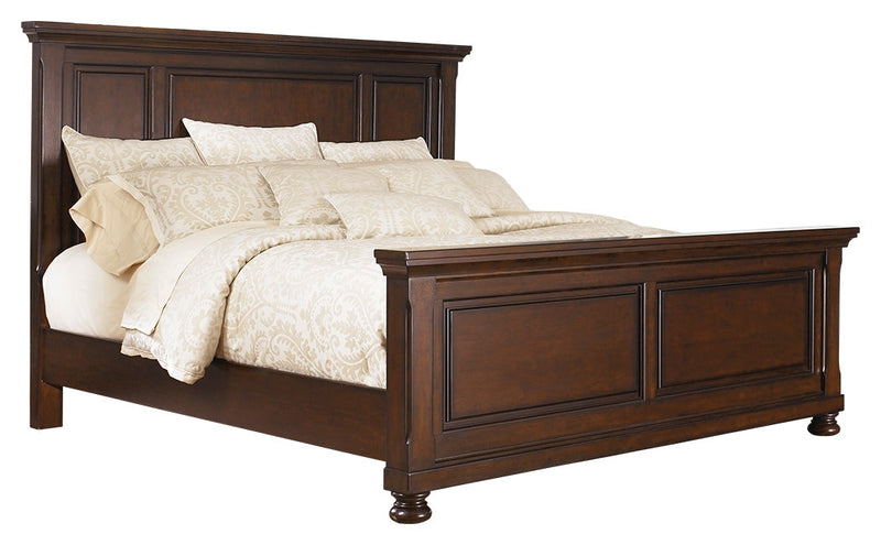 Porter Rustic Brown King Panel Bed with Mirrored Dresser and Chest from Ashley - DMV Furniture
