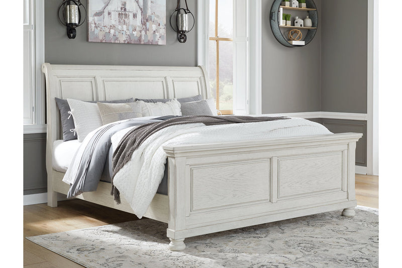 Robbinsdale Antique White King Sleigh Bed -  Ashley - DMV Furniture