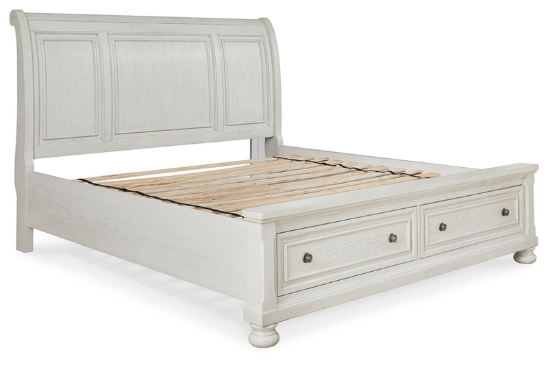 Robbinsdale Antique White California King Sleigh Bed with Storage from Ashley - DMV Furniture