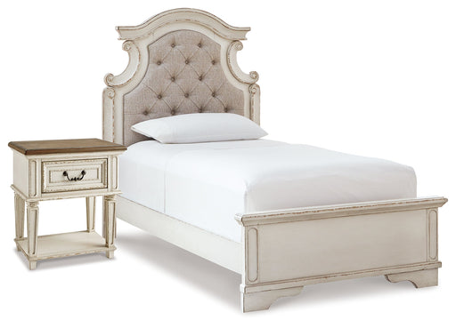 Realyn Two-tone Twin Upholstered Panel Bed and Nightstand from Ashley - DMV Furniture