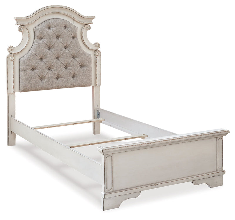 Realyn Two-tone Twin Upholstered Panel Bed and Nightstand from Ashley - DMV Furniture