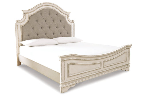 Realyn Chipped White California King Upholstered Panel Bed -  Ashley - DMV Furniture