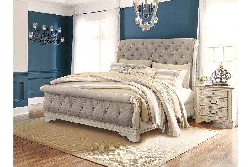 Realyn Chipped White California King Sleigh Bed from Ashley - DMV Furniture