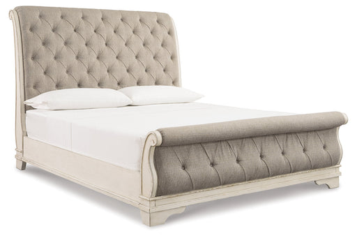 Realyn Chipped White California King Sleigh Bed from Ashley - DMV Furniture