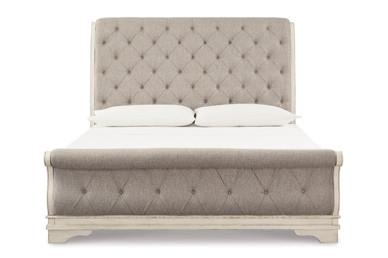 Realyn Chipped White California King Sleigh Bed from Ashley - DMV Furniture