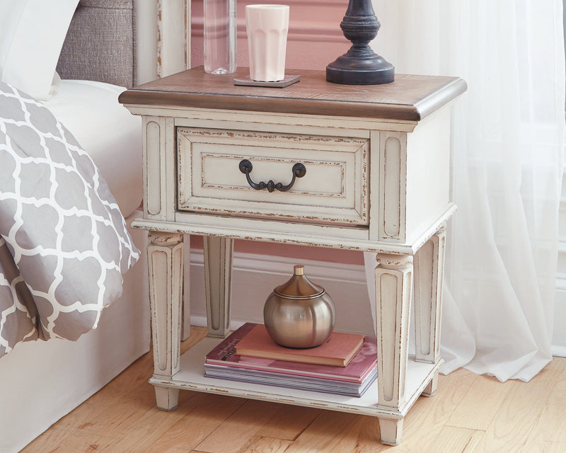 Realyn Two-tone Twin Upholstered Panel Bed and Nightstand from Ashley - DMV Furniture